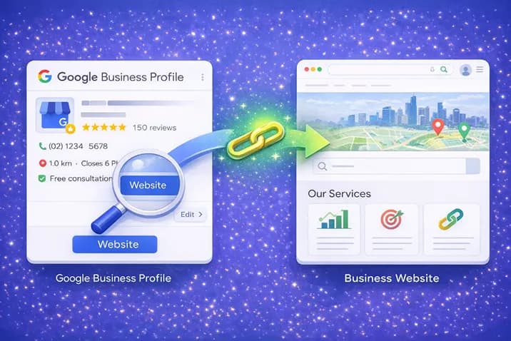 Diagram showing Google Business Profile linking to a business website