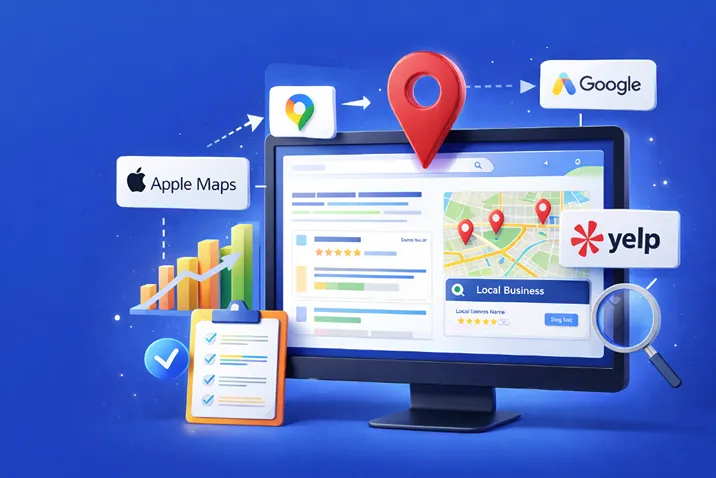 Local business listings across Google, Apple Maps, and Yelp platforms