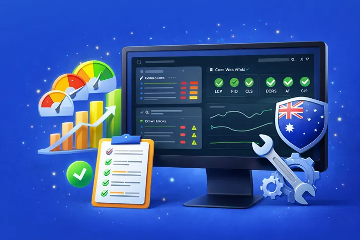 Technical SEO audit report showing crawl data and Core Web Vitals results