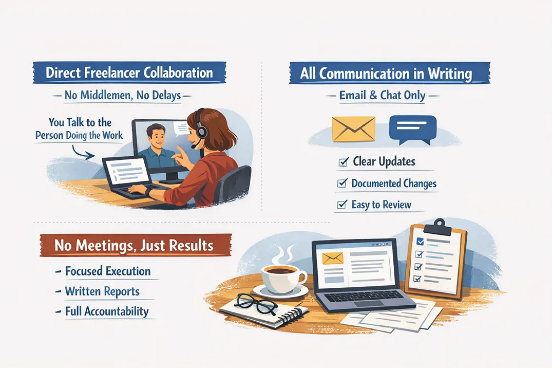 Specialist reviewing site audit documentation and client reports remotely