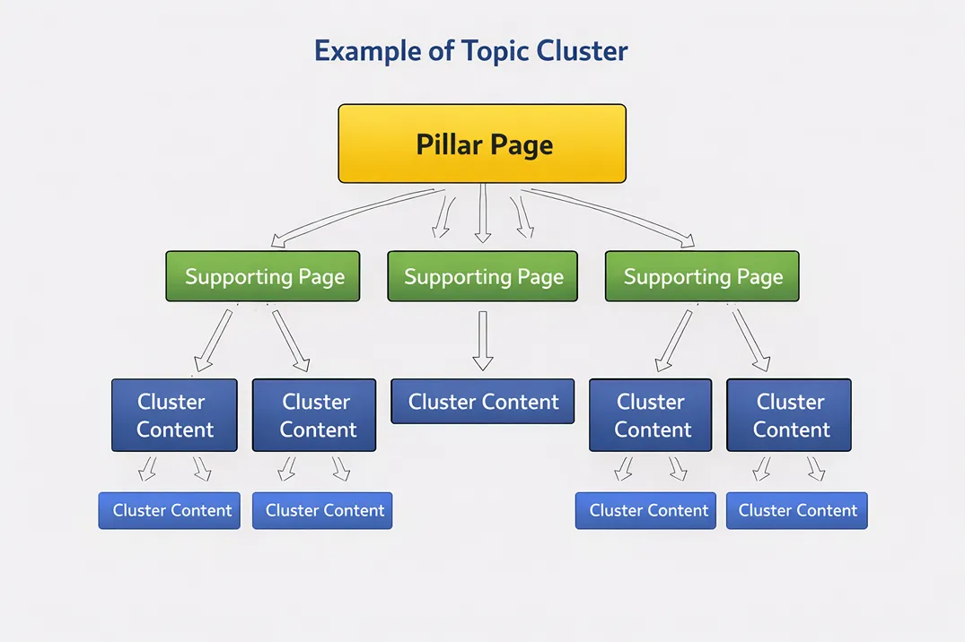 Example of topic cluster layout with pillar and supporting pages