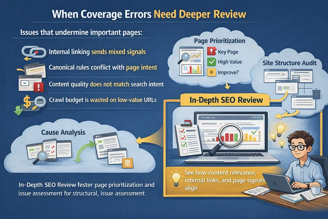 SEO review process showing page prioritisation and issue assessment